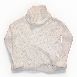 Womens Small White Cowl Turtleneck Popcorn Oversized Long Sleeve Knit Sweater